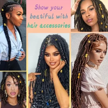 Vbeker 262Pcs Hair Jewelry for Braids, Gold and Silver Hair Braids Dreadlock, Adjustable Gold Hair Coils Rings, Hair Braiding Cuffs Charms Hair Accessories for Women