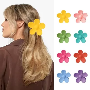 Hair Claw Clips 8PCS Flower Hair Clips, 3 Inch Cute Claw Clips For Women And Girls, Large Hair Clips Strong Hold For Thin Hair
