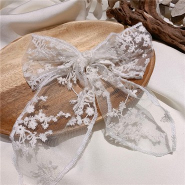 Asphire Vintage Lace Large Bow-Knot Hair Clip Handmade Embroidery Bridal Butterfly Barrette Clip Women's Updo Hair Piece Prom Party Daily Decor Accessories for Girls (White)