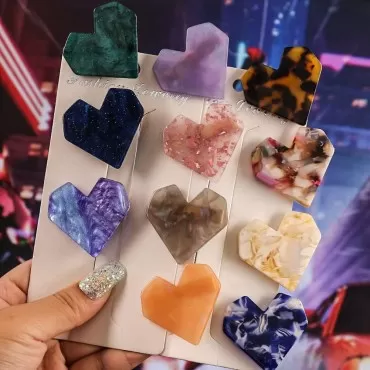 12Pcs Acrylic Resin Heart Hair Clips Hair Barrette...