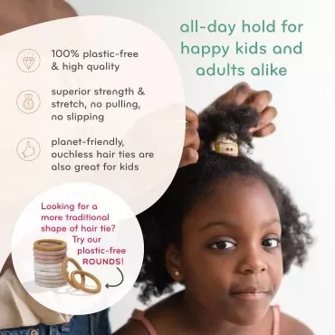 KOOSHOO Plastic-Free Flat Hair Ties - Organic Cotton Hair Ties For Girls, Hair Tie For Thick Hair. No-Damage Hair Ties Made from Plants For Women, Toddlers, & Babies. Hair Accessories for Women. 5ct