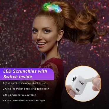 Lolalet 12PCS LED Light Up Hair Scrunchies, Neon Hair Ties for Girls, Glow in the Dark Accessories for Sleepover Party Favors, Colorful Elastic Band for Rave Festival Dance Night Events -Style C