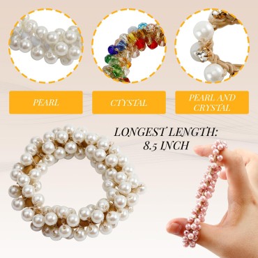 Meisuitd 9Pcs Rhinestone Pearl Hair Elastics Ties ...