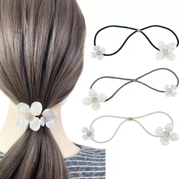 Firecolor Chic Flower Hair Ties Elastic Bracelet Crystal Rhinestone Elegant Ponytail Holder Glitter Sparkly for Women Girls Half embellished with a faux pearl Loss-proof Hair Ring (DD5)