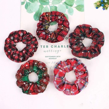 6 Pcs Christmas Scrunchies Hair Scarf, Holiday Hai...
