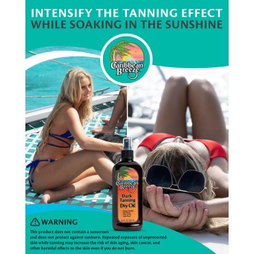 Caribbean Breeze Dark Tanning Oil Tanning Accelerator, Bronzing Dry Oil Spray Intensifier with Natural Botanical Extracts, Rich in Anti Oxidant, Non-Greasy, Safe for Outdoor Tanning, 8.5 oz (250 ml)