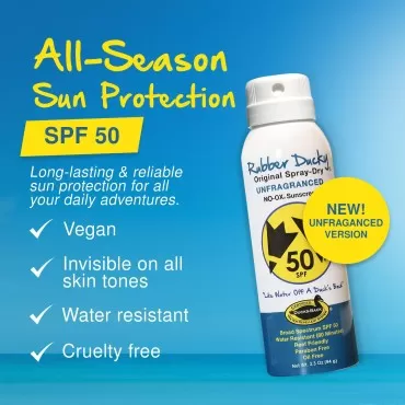 Rubber Ducky SPF 50 Original Spray-Dry Sunscreen for Face and Body, Oil-Free, Oxybenzone-Free, Octinoxate-Free (NO-OX) - 2 Pack of 5 Ounce Spray Cans