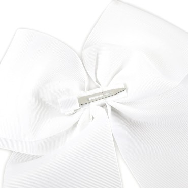AMYDECOR 7 Inch Jumbo Solid Color Bows with Alligator Hair Clips For Girls and Women (White)
