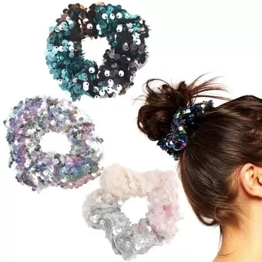 3Pcs Shiny Sequin Hair Scrunchies Hairbands, Women...