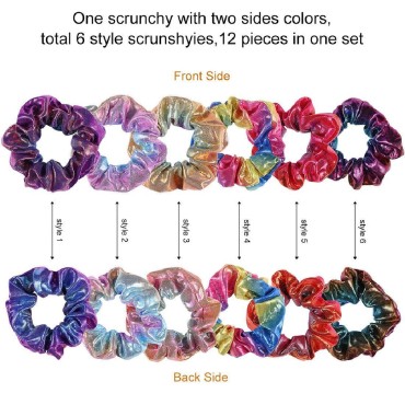 12 Pieces Shiny Metallic Scrunchies Hair Scrunchie...