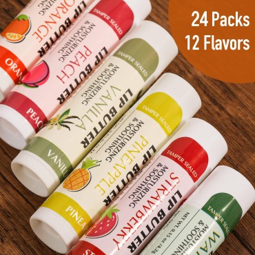 AZEN 24 Pack Lip Balm, Natural Lip Balm Bulk, Lip ...