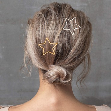 PAGOW 6PCS Star Hair Clips Hollow Metal Snap Barrettes Silver Gold Geometric Elegant Hair Pins Prom Enagement Wedding Styling Accessories for Women Girls