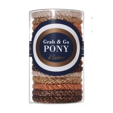 L. Erickson Grab & Go Ponytail Holders, Neutral Metallic, Set of Fifteen - Exceptionally Secure with Gentle Hold