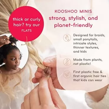 KOOSHOO Plastic-Free Mini Hair Ties - Organic Cotton Hair Ties For Girls, Hair Ties For Thick Hair. No-Damage Hair Ties Made from Plants For Women, Toddlers, & Babies. Hair Accessories for Women. 12ct