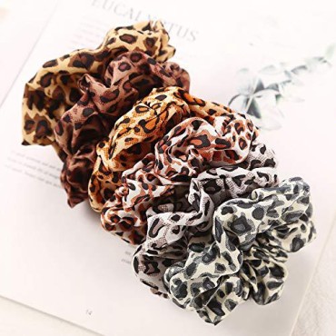 6 Pack Leopard Print Hair Scrunchies Soft Chiffon ...