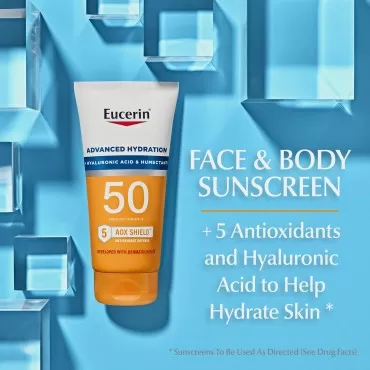 Eucerin Sun Advanced Hydration SPF 30 Sunscreen Lotion + Age Defense SPF 50 Face Lotion Multipack (5 oz. body lotion + 2.5 oz face lotion)