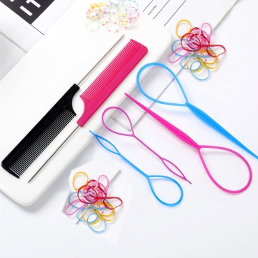 6Pcs Hair Loop Tool Set with 4 Tail Tools French B...
