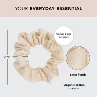 Kitsch Scrunchies for Women's Hair - Organic Cotton Knit Hair Scrunchies | Large Hair Ties for Women | Hair Tie Scrunchies for Girls | Scrunchie | Hair Bands & Ponytail Holders, 5pc (Cream)