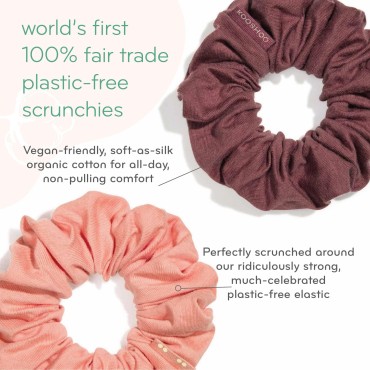 KOOSHOO Scrunchies - Organic Cotton Scrunchie Set Made from Plants - Washable, Durable, No-Damage Accessories for All Hair Types - Fair Trade, Ethically Made, Vegan - 2ct