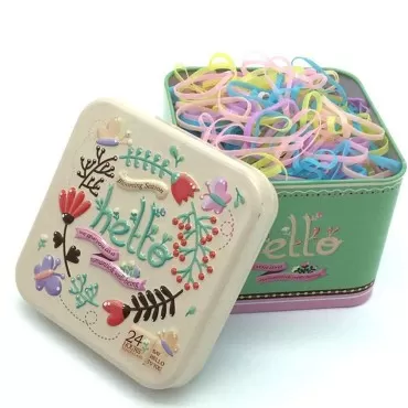 erioctry 1 Box (700PCS) Disposable Hair Ponytail Holders Elastic Hair Bands Hair Tie Rubber Bands with Cute Tin Box for Baby Kids Girls (Candy Colour)