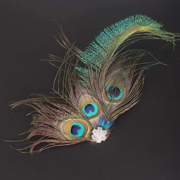 Aimimier 1920s Flapper Peacock Feather Hair Clip Great Gatsby Headpiece Prom Party Festival Roaring 20s Accessories for Women and Girls
