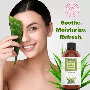 Divine Derriere Aloe Vera Gel - After Sun Care Sunburn Relief, Made in USA Hydrating Aloe Gel, Soothing Gel for sun burns - (8 oz)