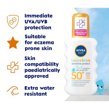 Nivea Kids Protect And Sensitive Sun Spray With Spf 50+ Very High - 200 Ml