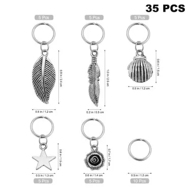 Lurrose 35pcs Vintage Silver Braid Headdress Unisex Dreadlock Round Ring Hair Braid Jewelry Leaves Star Pendants Hair Clips Hair Decorations