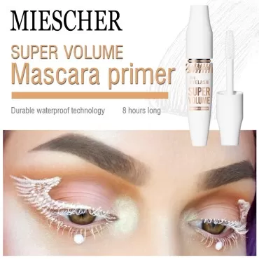 MIESCHER White Mascara For Eyelashes, 4D Thick Fiber Mascara,Colorful Mascara Long Lasting Eye Lash Primers For Mascara Fast Dry Smudge-Proof Lengthening, Curling, Defining, Voluminous Mascara Primer Makeup Eye Lashes Party Cosplay Stage Use