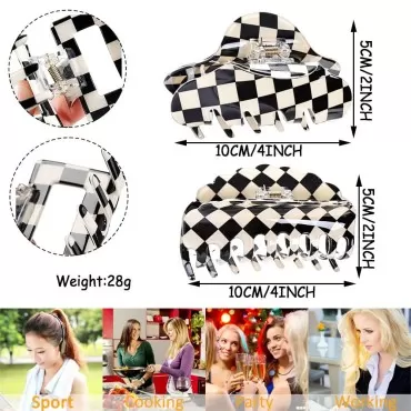 Yusier 2PCS 4inch Large Checkered Hair Clip White/...