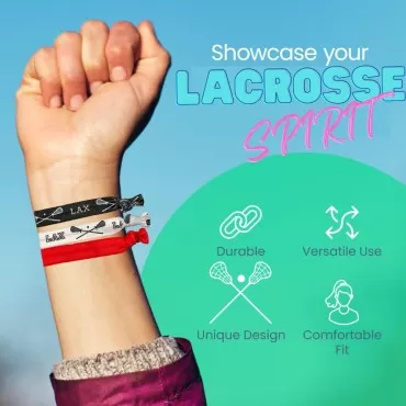 Lacrosse Hair Accessories for Girls (Red) No Crease Girls Hair Ties or Hair Elastics, Hair Accessories with Lacrosse Stick Design, Hair Tie for Lacrosse Players (6 pcs) - by SPORTYBELLA