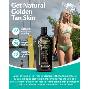 Caribbean Breeze Golden Carrot Sun Tanning Accelerator Lotion, Natural Tanning Lotion with Pomegranate Aloe Extracts, Rich in Oxidants, Moisturizes the Skin, and Anti-Aging Properties, 8.5 oz (250 ml)