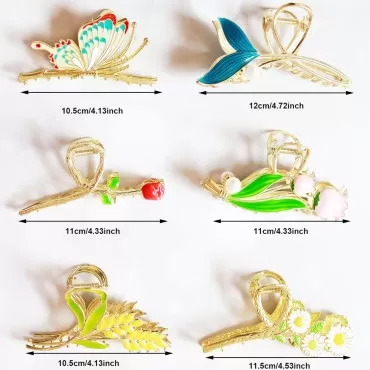 Flower Metal Hair Claw Clips 6 Pcs Large Tulip Hair Claw Clips Strong Hold Butterfly Hair Clamps Non-Slip Cute Hair Barrettes Fashion Hair Accessories for Woman Girls with Thick Thin Hair