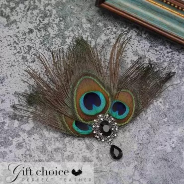 Gortin 1920s Flapper Hair Clip Great Gatsby Peacock Feather Headpiece Crystal Feather Wedding Hair Pin Rhiestone Head Band Roaring 20s Prom Party Hair Accessories for Women