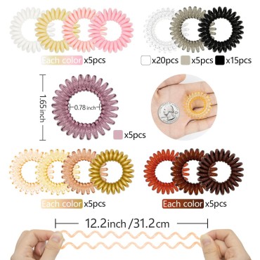 100 PCS Women Spiral Hair Ties Colorful Phone Cord...