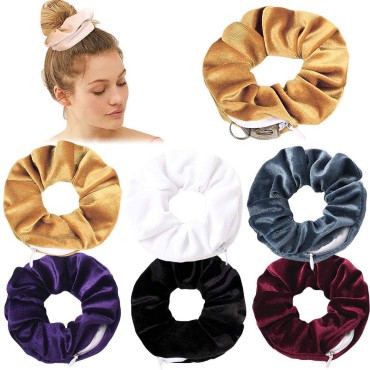 Women Premium Velvet Scrunchie with zipper pouch h...