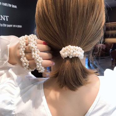 Lerjiaoor 7Pcs Elastic Thick Hair Tie Pearl Hair S...