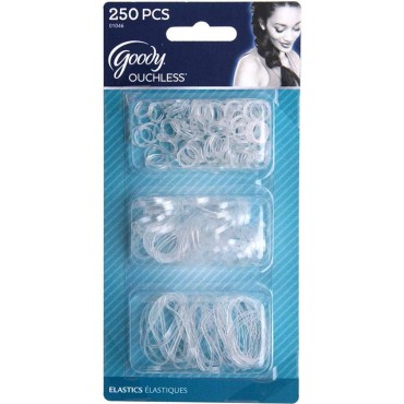Goody 01046 Women's Ouchless Multi Clear Polyband Elastics (Pack of 3), Each Pack Includes 250 Count in 3 Assorted Sizes, No-metal Elastics Won't Snag or Damage Your Hair