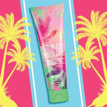 Devoted Creations Vacay Vibes Tanning Lotion - Indoor/Outdoor Tropical Bronzing Cocktail Infused with Skin Quenching Watermelon and Guava Extracts, plus Electrolyte Enhanced Coconut Water - 8.5 oz.