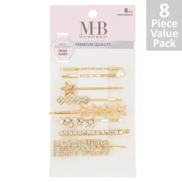 Expressions 8pc Decorative Hair Jewelry Hair Clip Set - Hair Clips for Styling, Bridal Hair Accessories for Women, Cute Hair Clip and Hair Styling Accessories (HAPPINESS, STARS & RHINESTONE)