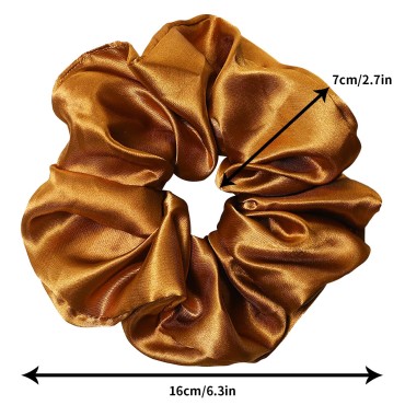 4pcs Silk Satin Hair Ties,Oversized Soft Hair Scrunchies for Women Girls Gift,Elastic Ponytail Holder Decorations,Hair Style Accessories,Light brown, coffee, dark brown, off-white Scrunchy for Thick or Thin Hair