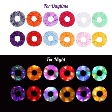 24 Pcs Light Up Scrunchies, LED Scrunchies Hair Ba...