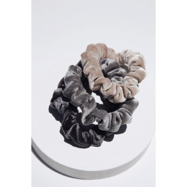 Kristin Ess Hair Velvet Skinnies Scrunchie Set for Women - No Crease Scrunchies + Gentle Hair Ties For All Hair Types - Ponytail Holders, Elastic Hair Ties - Grey and Red 6 pack