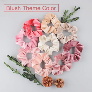 18 Pcs Blush Theme Hair Scrunchies Velvet Elastic ...