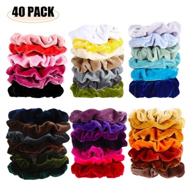 40 Pcs Hair Scrunchies Velvet Elastic Hair Bands S...