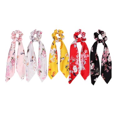 Yuyeran 5Pcs/Set Chiffon Floral Scrunchie Hair Ban...