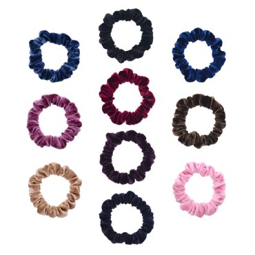 10 Pack Assorted Color Small Velvet Scrunchies for Thin Hair Women Elastic Hair Bands Accessories