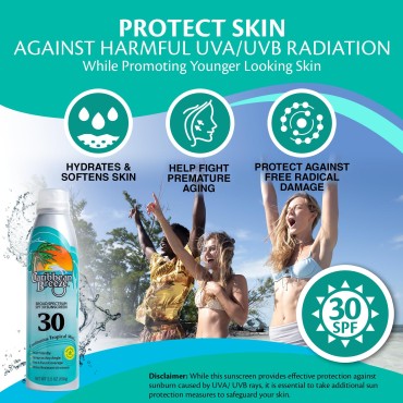 Caribbean Breeze Continuous Tropical Mist SPF 30 Sunscreen Spray, Reef Safe Sunscreen Spray, Mango Lime Scent, Up to 80 Minutes Water Resistant Spray, Paraben & Cruelty Free, 5.5 Fl Oz
