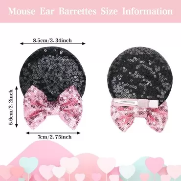 UHOMENY 2PCS Mouse Ears Hair Clip, Sequin Mouse Ears Barrettes Bow Ear Clip Lovely Glitter Hair Accessories for Costume Theme Birthday Party Favor Decoration