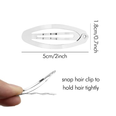 100 Pack Bulk 2 Inch 5 CM Oval Snap Metal Hair Cli...